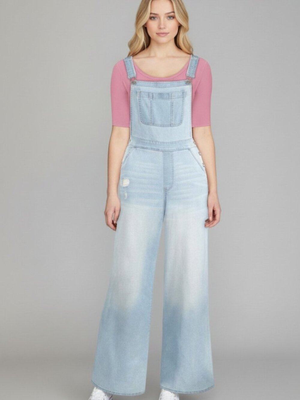 Jessica Simpson Women's Wide Leg Overalls Light Wash Size: M ALTERED HEM